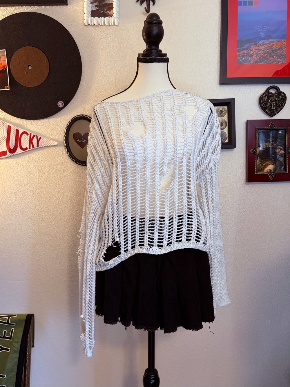 White Distressed Knit Sweater
